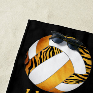 Serviette De Plage zèbre rayures or orange personnalisées volleyball