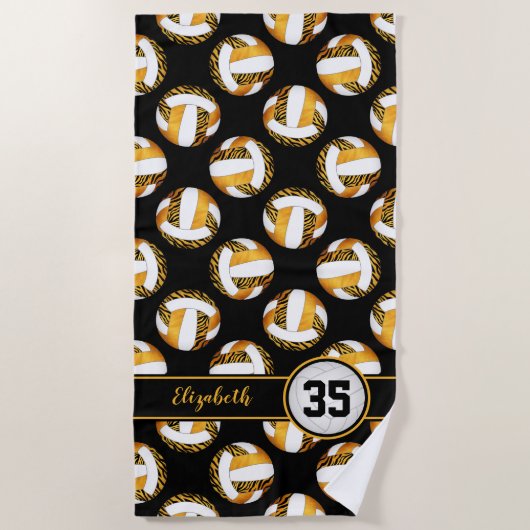 Serviette De Plage zèbre rayures or orange sport filles volleyball (Devant)