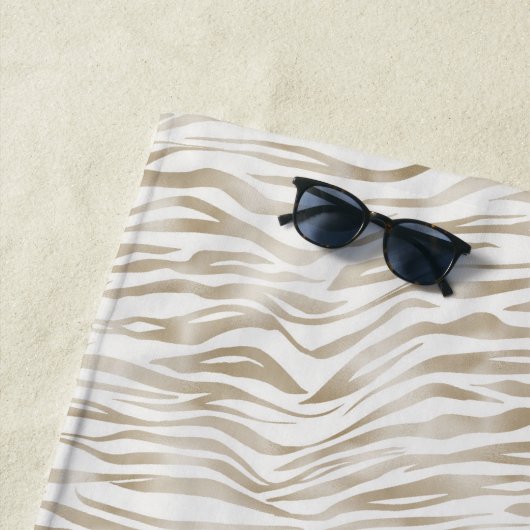 Serviette De Plage Zen Cream White Cocoa Brown Zebra Imprimer (En situation)
