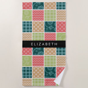 Serviette De Plage Zigzag, Chevron, En vichy, Pois, Votre Nom