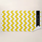 Serviette De Plage Zigzag Jaune, Chevron Jaune, Votre Nom (Devant)