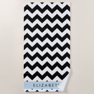 Serviette De Plage Zigzag noir et blanc, Motif Chevron, Votre nom