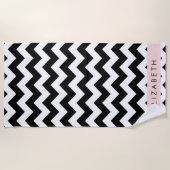 Serviette De Plage Zigzag noir et blanc, Motif Chevron, Votre nom (Devant)