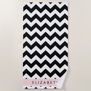 Serviette De Plage Zigzag noir et blanc, Motif Chevron, Votre nom