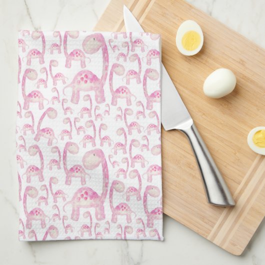 Serviette de plat avec dinosaure rose (Quart Plié)