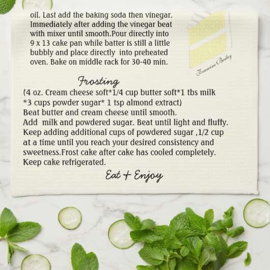 Serviette de plat de recette de gâteau de vanille (Plié)