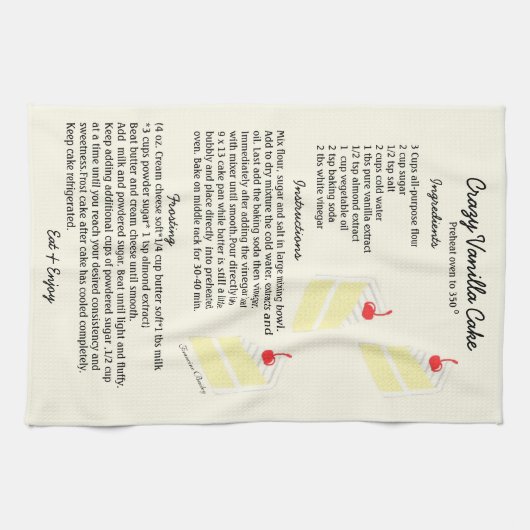 Serviette de plat de recette de gâteau de vanille (Horizontal)