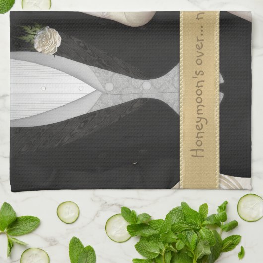 Serviette de plat drôle (blanche) de jeunes mariés (Plié)