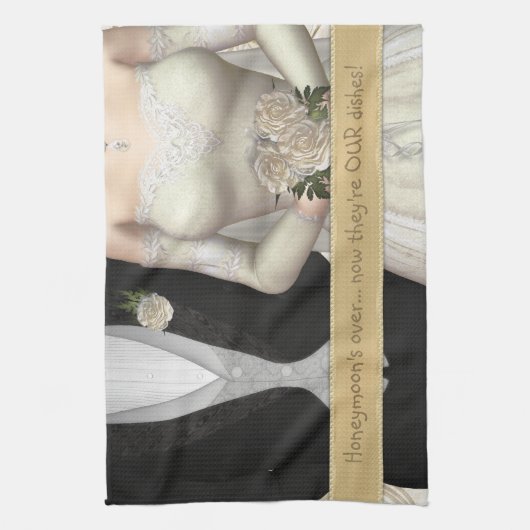 Serviette de plat drôle (blanche) de jeunes mariés (Vertical)