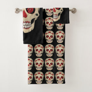 Serviette de salle de bains de crâne réglée - a