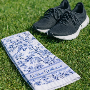 Serviette de sport florale bleue élégante vintage