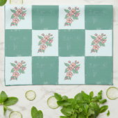Serviette de thé à À damiers Floral vert (Plié)