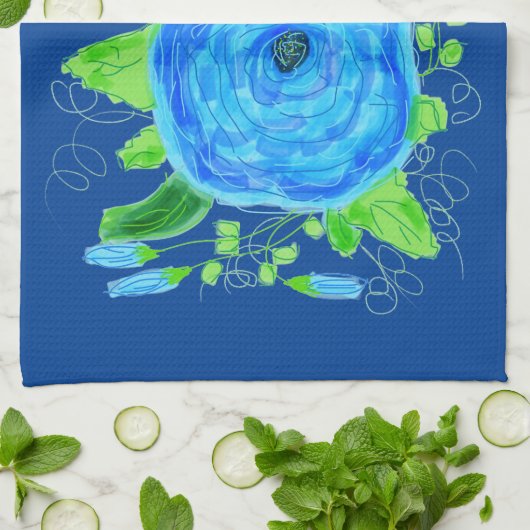 Serviette de thé à fleurs Rose bleu (Plié)