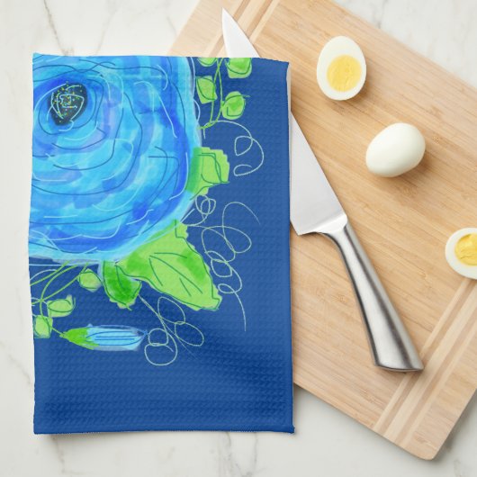 Serviette de thé à fleurs Rose bleu (Quart Plié)