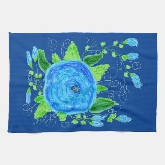 Serviette de thé à fleurs Rose bleu (Horizontal)