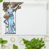 Serviette de thé à la cueillette d'oranges par un  (Plié)