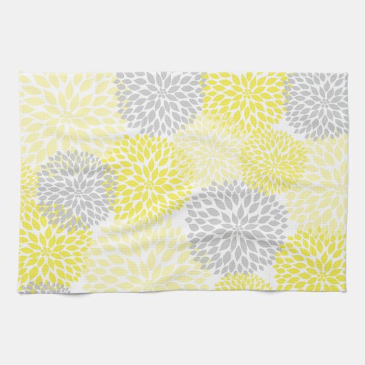 Serviette de thé à la cuisine jaune gris dahlia (Horizontal)