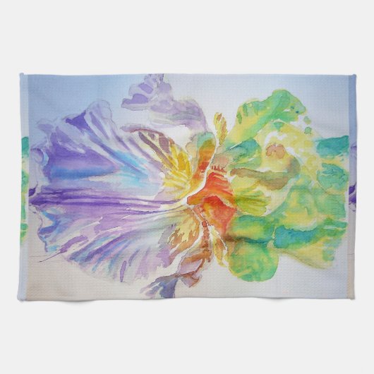 Serviette de thé à l'aquarelle Iris violet (Horizontal)