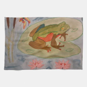 Serviette de thé à l'étang d'été Grenouille