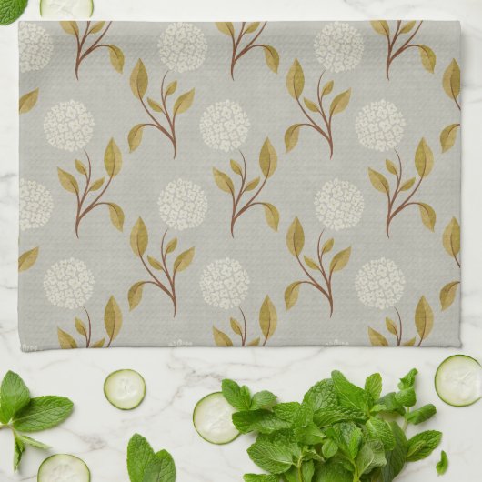 Serviette de thé à l'hydrangée florale gris (Plié)