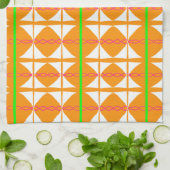 Serviette de thé abstraite orange vif, verte et bl (Plié)