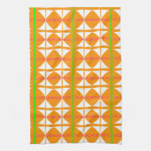 Serviette de thé abstraite orange vif, verte et bl (Vertical)