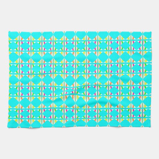 Serviette de thé abstraite orange vif, verte et bl (Horizontal)