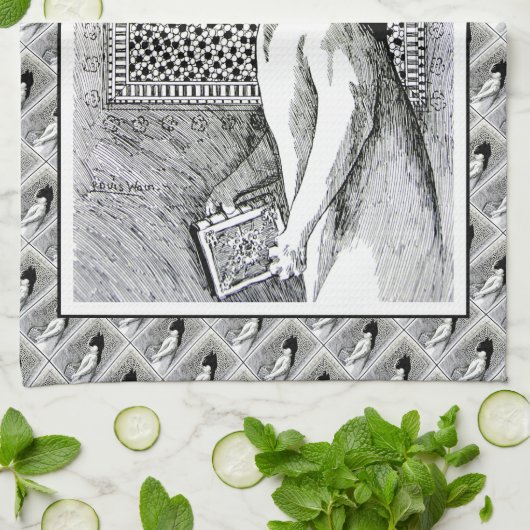 Serviette de thé affectueuse d'art de chat de (Plié)