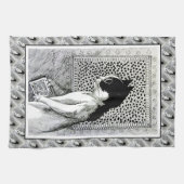 Serviette de thé affectueuse d'art de chat de (Horizontal)