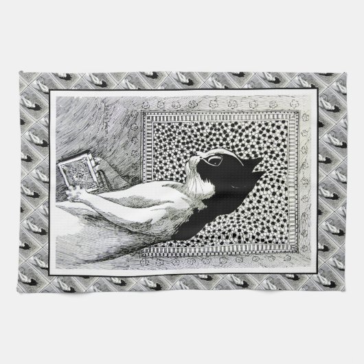 Serviette de thé affectueuse d'art de chat de (Horizontal)