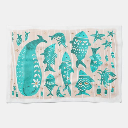 Serviette de thé au poisson côtier (Horizontal)