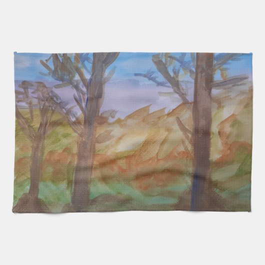 Serviette de thé aux arbres du coucher de soleil (Horizontal)