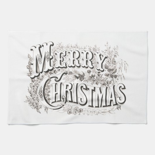 SERVIETTE DE THÉ AVEC VINTAGE "JOYEUX NOËL" (Horizontal)