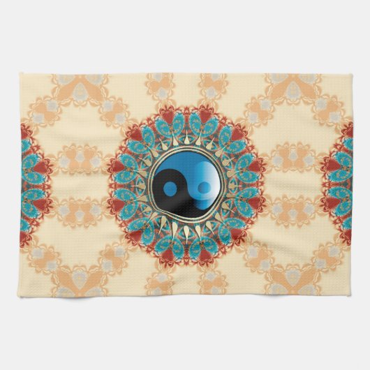 Serviette de thé bleue de fleur d'âge de YinYang (Horizontal)