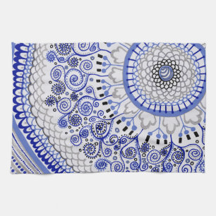 Serviette de thé bleue de mandala