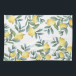 Serviette de thé botanique citron<br><div class="desc">Aquarelle citron linge de thé botanique. Conception joyeuse d'agrumes jaunes d'été.</div>