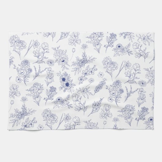 Serviette de thé classique bleue et blanche floral (Horizontal)