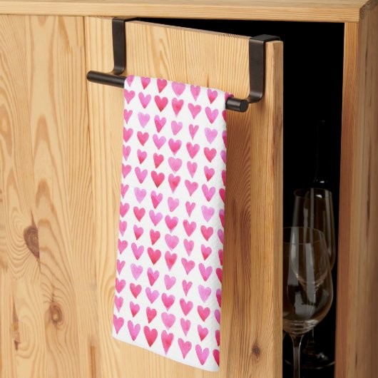 Serviette de thé - Coeurs d'amour rose (Pliage en tiers)