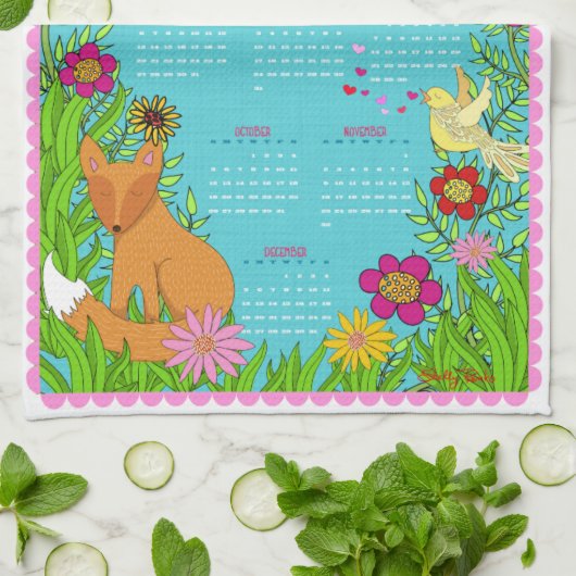 Serviette de thé de 2014 calendriers - Fox dans le (Plié)