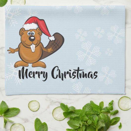 Serviette de thé de castor de Noël (Plié)