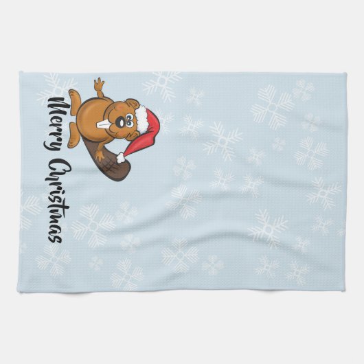 Serviette de thé de castor de Noël (Horizontal)