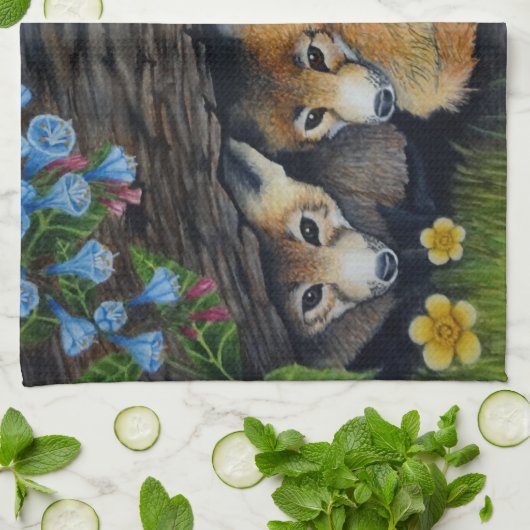 Serviette de thé de chiots de Fox (Plié)