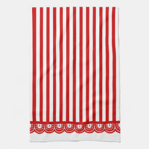 Serviette de thé de dentelle de crâne de rayure -