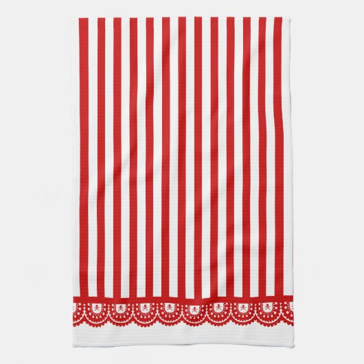 Serviette de thé de dentelle de crâne de rayure - (Vertical)