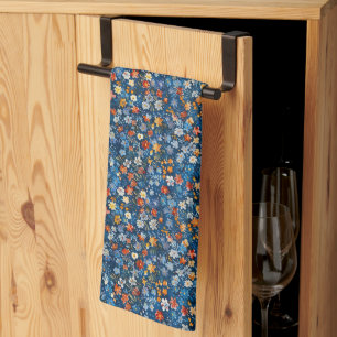 Serviette de thé de la marine Fleur sauvage Rouge
