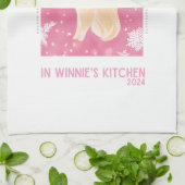 Serviette de thé de Noël rose sur mesure (Plié)