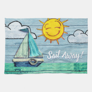 Serviette de thé de yacht de plage de bois de