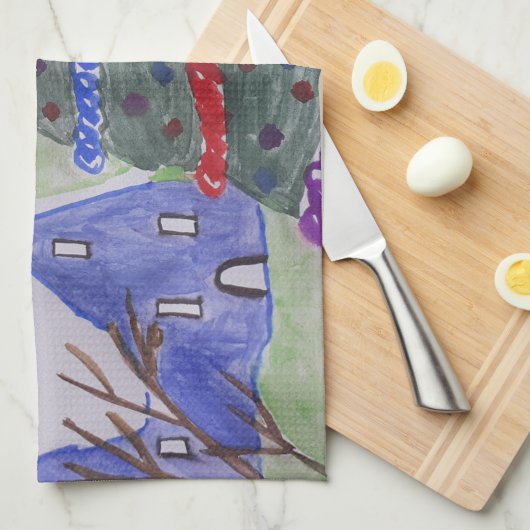 Serviette de thé du village de Noël (Quart Plié)