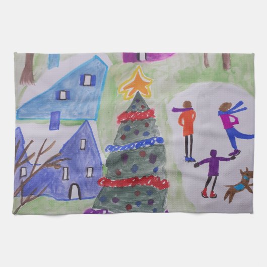 Serviette de thé du village de Noël (Horizontal)