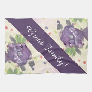 Serviette de thé en coton fleuri violet
